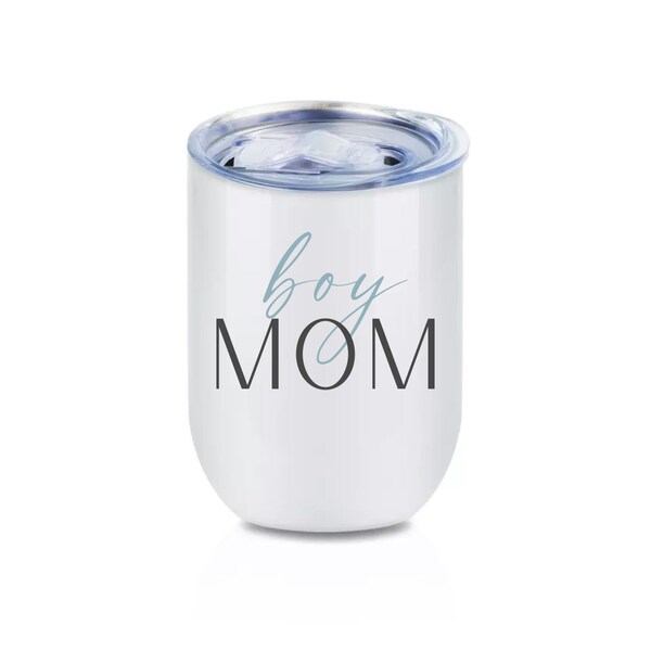 Boy Mom Insulated Wine Tumbler, Travel Wine Glass, Stainless Steel Wine Glass with Lid, Mom Wine Gift, Wine Glass