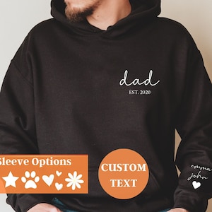 Dad Sweatshirt With Kids Names on Sleeve, New Dad EST Hoodie, Father's Day Gift, Personalized Dad Sweatshirt, Custom Dad Sweatshirt