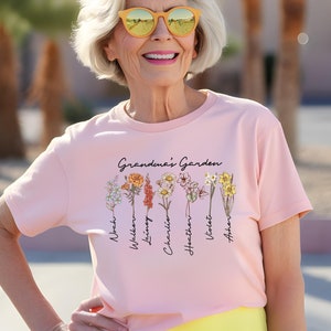 Grandma Shirt with Birth Flowers and Grandkid Names Grandma&#39;s Garden Shirt Custom Birthflower Shirt Mom&#39;s Garden Birthday Gift for Grandma