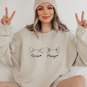 Custom Cat Sweatshirt Personalized Cat Ears Sweatshirt with Name Custom Cat Mama Sweatshirt Cat Dad Gift for Pet Gift for Her Pet Lovers