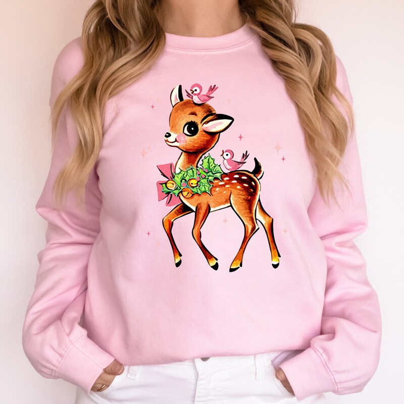 Vintage Reindeer Art Prints Casual Cotton Sweatshirt main image 1