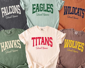 Custom School Spirit Comfort Colors Shirts: Personalized School Mascot Tshirt, Game Day Shirt, Custom School Spirit Wear, Game Day Outfit