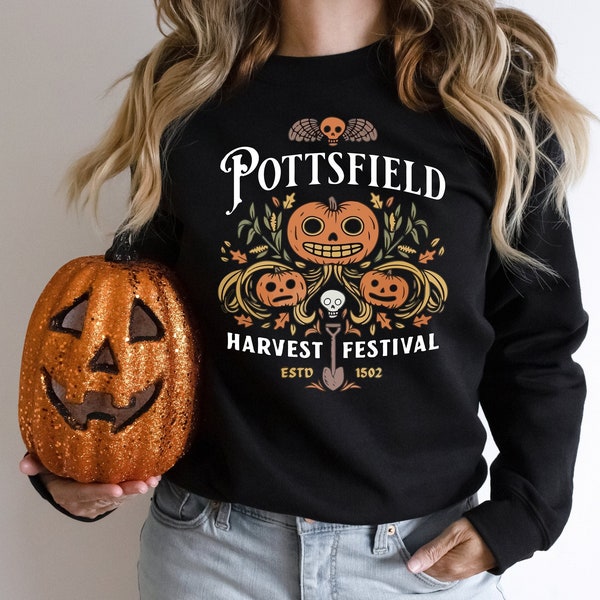 Pottsfield Harvest Festival Sweatshirt Autumn Harvest Sweatshirt Vegetables Fall Sweatshirt Goth Clothing Sweater Skeleton Festival Apparel