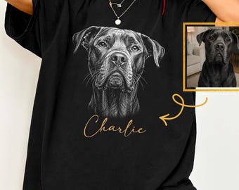 Custom Pet Shirt, Personalized Pet Photo and Name T-Shirt, Custom Dog Shirt, Pet Portrait Tee Comfort Colors, Dog Mom Shirt, Dog Photo Shirt
