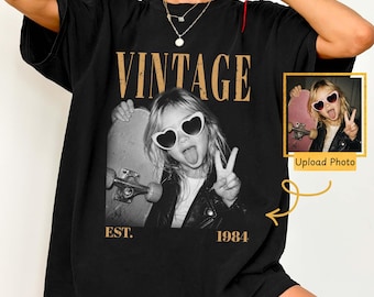 Custom Vintage Photo Shirt, Custom Picture Birthday Shirt, 40th Birthday Shirt Comfort Colors, 21st Birthday T-Shirt, Retro Birthday Tee