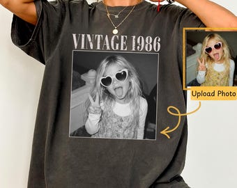 Custom Vintage Photo And Year Shirt, Custom Picture Birthday T-Shirt, 30th Birthday Gift, 40th Birthday Gift, Retro 21st Birthday Tee