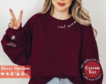 Custom Cat Mama Sweatshirt with Pet Name on Sleeve, Personalized Cat Mom Sweatshirt, Gift for Cat Lovers, Fur Mom Shirt Gift for Pet Dog Mom