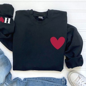 Valentines Sweatshirt for Women with Initial on Sleeve Valentines Day Sweatshirt Valentine Gift Valentine Sweatshirt Womens Couple Matching image 8