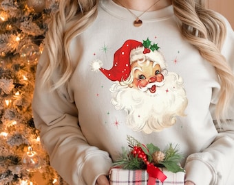 Retro Santa Sweatshirt retro Santa Sweatshirt Christmas PJs Matching Family Pajamas Holiday Clothing Women Christmas Sweatshirt for Woman
