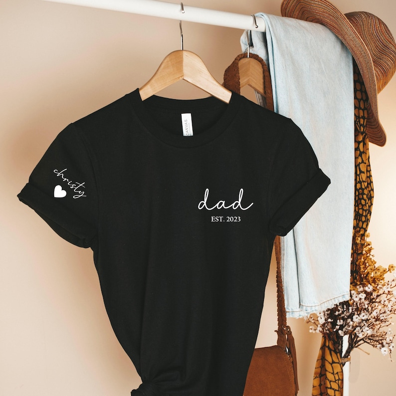 Custom Dad Shirt With Kid Names on Sleeve, Father's Day Gift, New Dad Tshirt, Personalized Dad T-shirt, Dad Est Shirt, Father's Day Shirt image 6