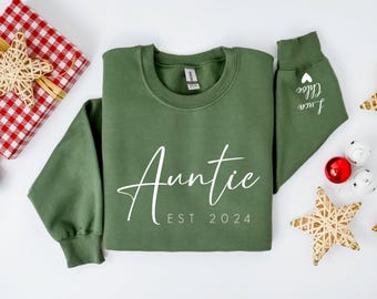 Personalized Auntie Sweatshirt with Names Sleeve Custom Aunt Sweatshirt Sister Hoodie New Aunt Gift Mother's Day Sweatshirt Mothers Day Gift