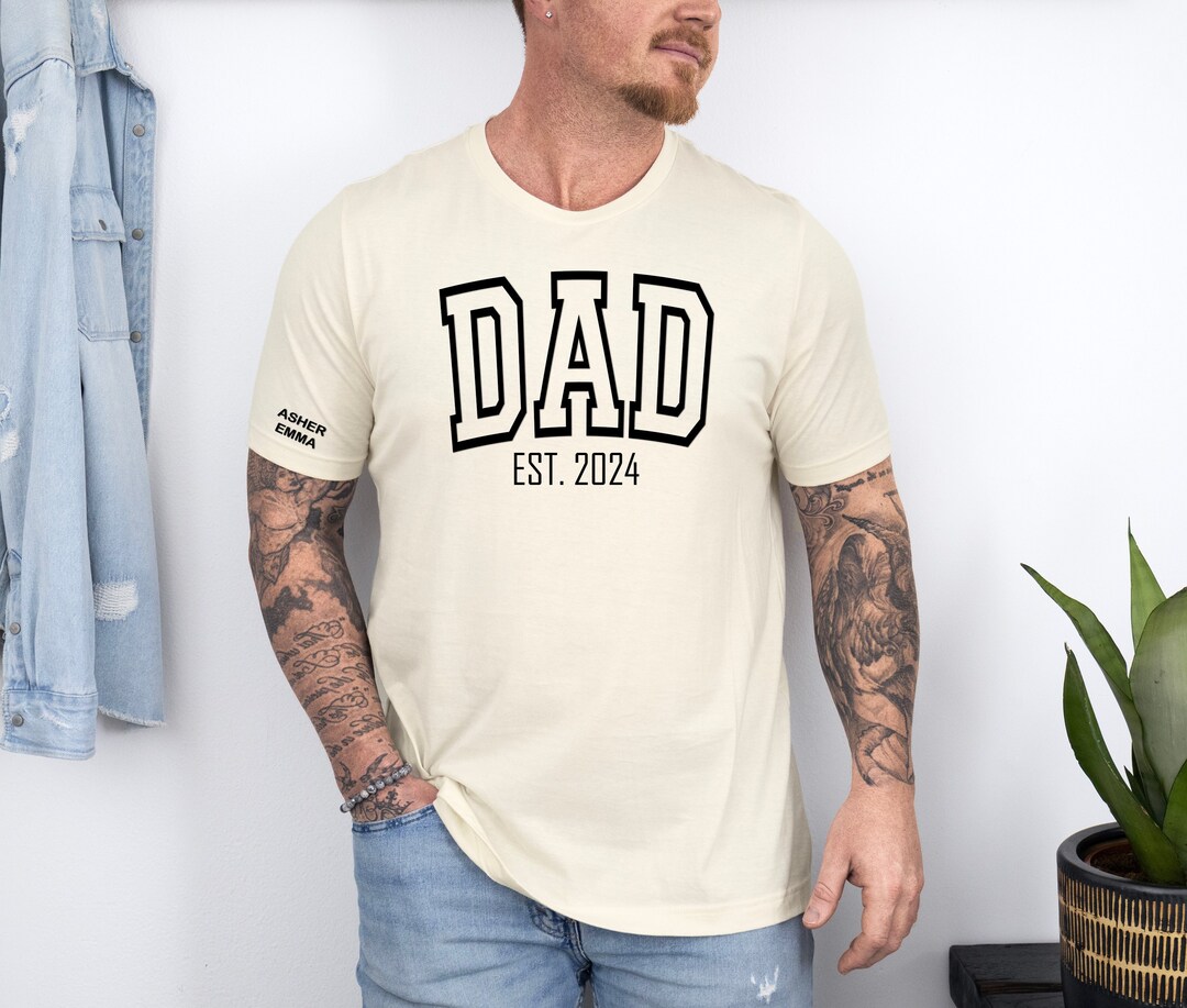 Personalized Dad Shirt With Kid Names on Sleeve Custom Papa Tshirt New ...
