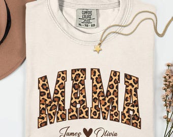 Comfort Colors Leopard Mama T-shirt with Kids Names, Personalized Mom Shirt, Mother’s Day Shirt, Custom Mama Tee, Custom Gift For Mom