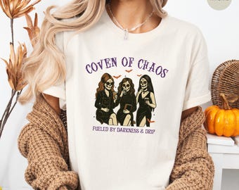 Funny Witch Halloween Shirt, Spooky Coffee Lover Mom Tee,Spooky Fall Shirt,Cute Witchy Tee,Goth Halloween T-shirt,Halloween Mom T-Shirt