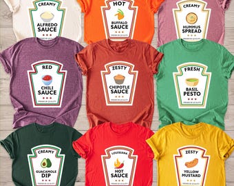 Condiment Group Halloween Costume Shirts: Matching Sauce Halloween Costume Party T-shirt, Funny Ketchup Shirt Buffalo Bbq Hot Sauce Tee