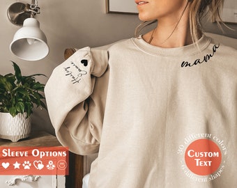 Custom Mama Sweatshirt with Kid Names on Sleeve,  Mom Sweeter, Grandma Sweatshirt , Christmas Gift for Mom
