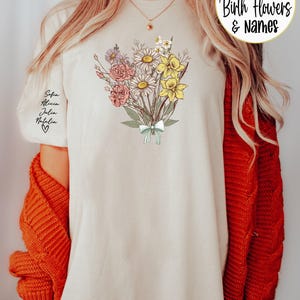 Custom Birth Month Flower Bouquet Shirt Personalized Grandma's Garden Custom Birthday Shirt Plant Mama Mom's Garden Shirt Mothers Day Gift image 1