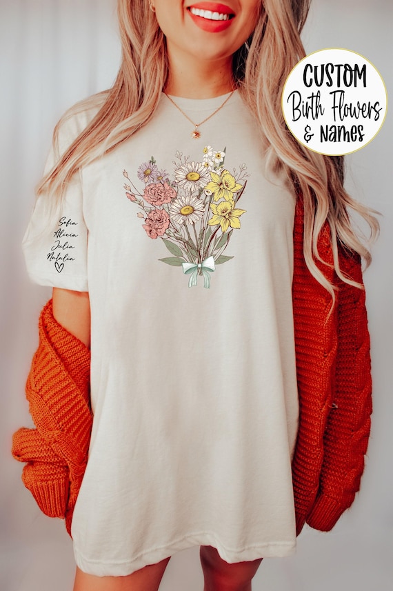 Custom Birth Month Flower Bouquet Shirt Personalized Grandma's Garden Custom Birthday Shirt Plant Mama Mom's Garden Shirt Mothers Day Gift