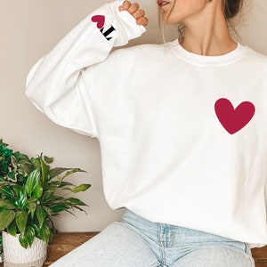 Valentines Sweatshirt for Women With Initial on Sleeve Valentines Day ...