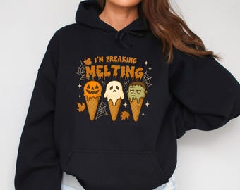 I'm Freaking Melting Halloween Sweatshirt , Spooky Ice Cream Hoodie,  Funny Fall Ghost Pumpkin Crewneck,  Cute Halloween Sweater,Fall Shirt