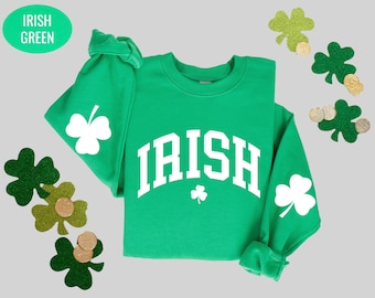 Irish Sweatshirt Women St Patricks Day Sweatshirt Irish Crewneck Shamrock Elbow Sweatshirt Armpatch Shamrock Sweatshirt Clover Lucky Sweater