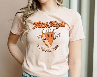 Thick Thighs and Pumpkin Pies Retro Halloween retro Ghost Witch Shirt Retro Hello Fall Womens Halloween Pumpkin Season Shirt for Halloween