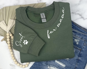 Custom Dog Mom Sweatshirt with Pet Name on Sleeve Dog Mama Sweatshirt Gift for Pet Lovers Dog Mom Gift Custom Dog Sweatshirt Cat Mom Sweater