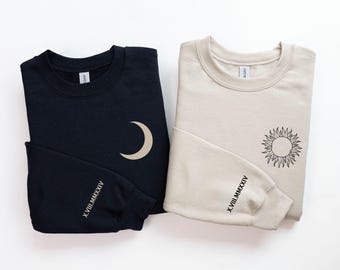Matching Sun & Moon Sweatshirts for Couples,  Custom Valentine’s Day Sweatshirts, Personalized Roman Numeral Hoodie, Anniversary Gift