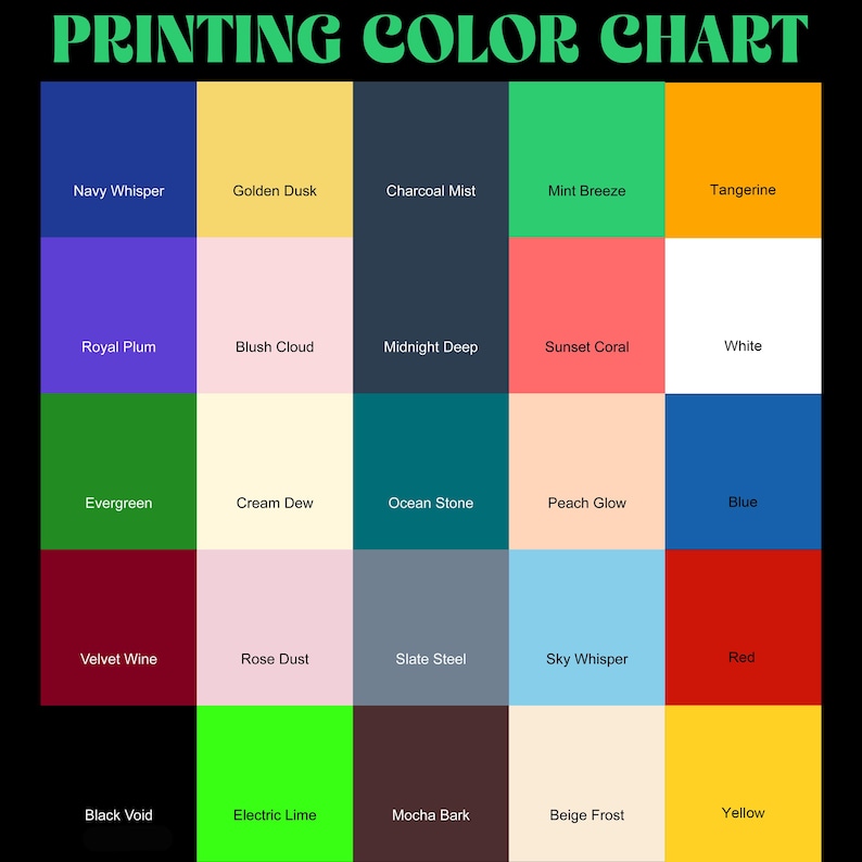 a color chart with different colors of paint
