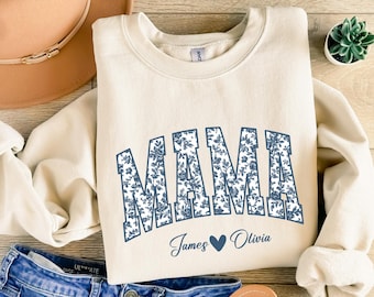 Floral Mama Sweatshirt with Kids Names, Personalized Mom Crewneck, Custom Mother’s Day Gift, New Mom Floral Sweater, Grandma Hoodie
