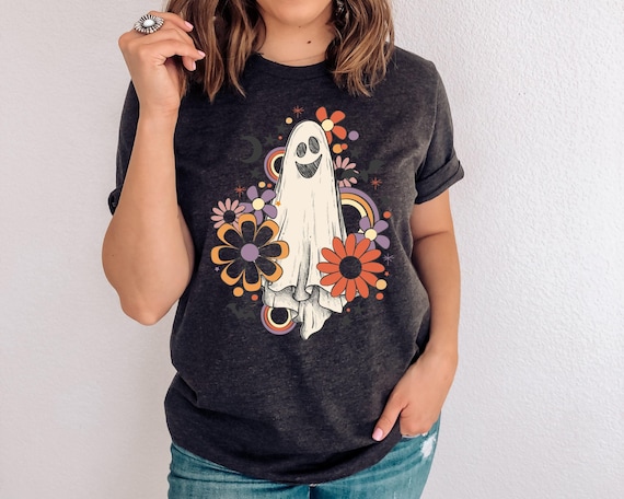 Retro Halloween Ghost Shirt Gift for Halloween Flower Ghost Sketch Shirt Gift for Spooky Season retro Witch Halloween Retro Fall Shirt