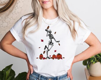 Dancing Skeleton Unisex Funny Dead Inside Sarcastic Halloween Shirt Gift for Halloween Party Spooky Season Tee Skull Gift for Spooky Season