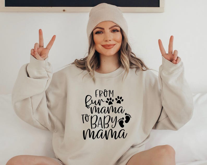 From Fur Mama To Baby Mama Sweatshirt Pregnant Sweatshirt Gift for Expecting Mom New Mom Sweater Pregnancy Reveal Shirt Baby Announcement image 1