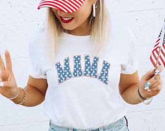 Retro Mama Shirt 4th of July Shirt American Mama Tshirt Women Patriotic T-Shirt USA Independence Day Shirt Mother's Day Gift for Mom Tee