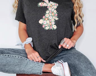 Spring Floral Bunny Shirt Easter T-Shirt Easter Bunny Shirt Floral Rabbit Shirt Spring Easter T-shirt Easter Womens Shirt Rabbit Lover Gift