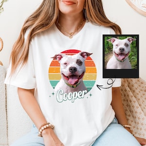 Personalized Pet Portrait T-Shirt, Custom Pet Shirt, Custom Pet Photo Tee, Retro Dog Shirt, Dog Mom Shirt, Custom Pet Face T-Shirt with Name