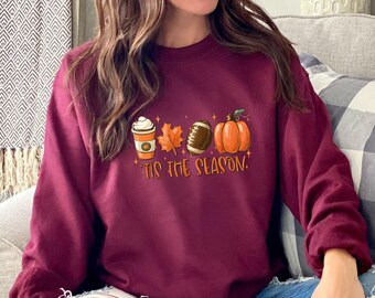 Tis The Season Sweatshirt Fall Pumpkin Sweatshirt Thanksgiving Sweater Gift for Fall Season Football Crewneck Pumpkin Spice Sweatshirt Women