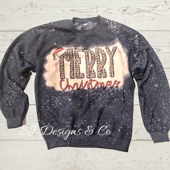 Christmas Sweater Sweatshirt Merry Christmas Bleached | Etsy