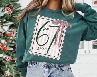 Six Seven Green | 6 7 | Bow | Comfort Colors | Long Sleeve or Short Sleeve Tshirt