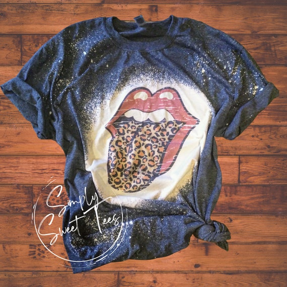 Bleached Tee Cheetah Tongue Rock N Roll Bleached Tshirt