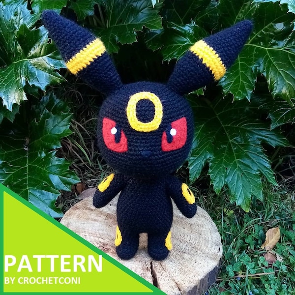 Patron Umbreon au crochet. Patron Pokemon Peluche Amigurumi PDF en Anglais