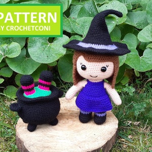Witch and Cauldron Crochet pattern , Plushie Amigurumi, PDF Crochet pattern in English
