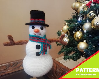 Snowman Crochet Pattern, Christmas Ornament Holiday PDF Pattern