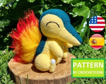 Cyndaquil Häkelanleitung. PDF Plüschtier Amigurumi Nähanleitung in Englisch & Español