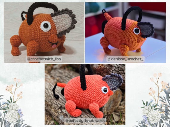 Demon Anime Chainsaw Dog Crochet Pattern. PDF Plushie Amigurumi
