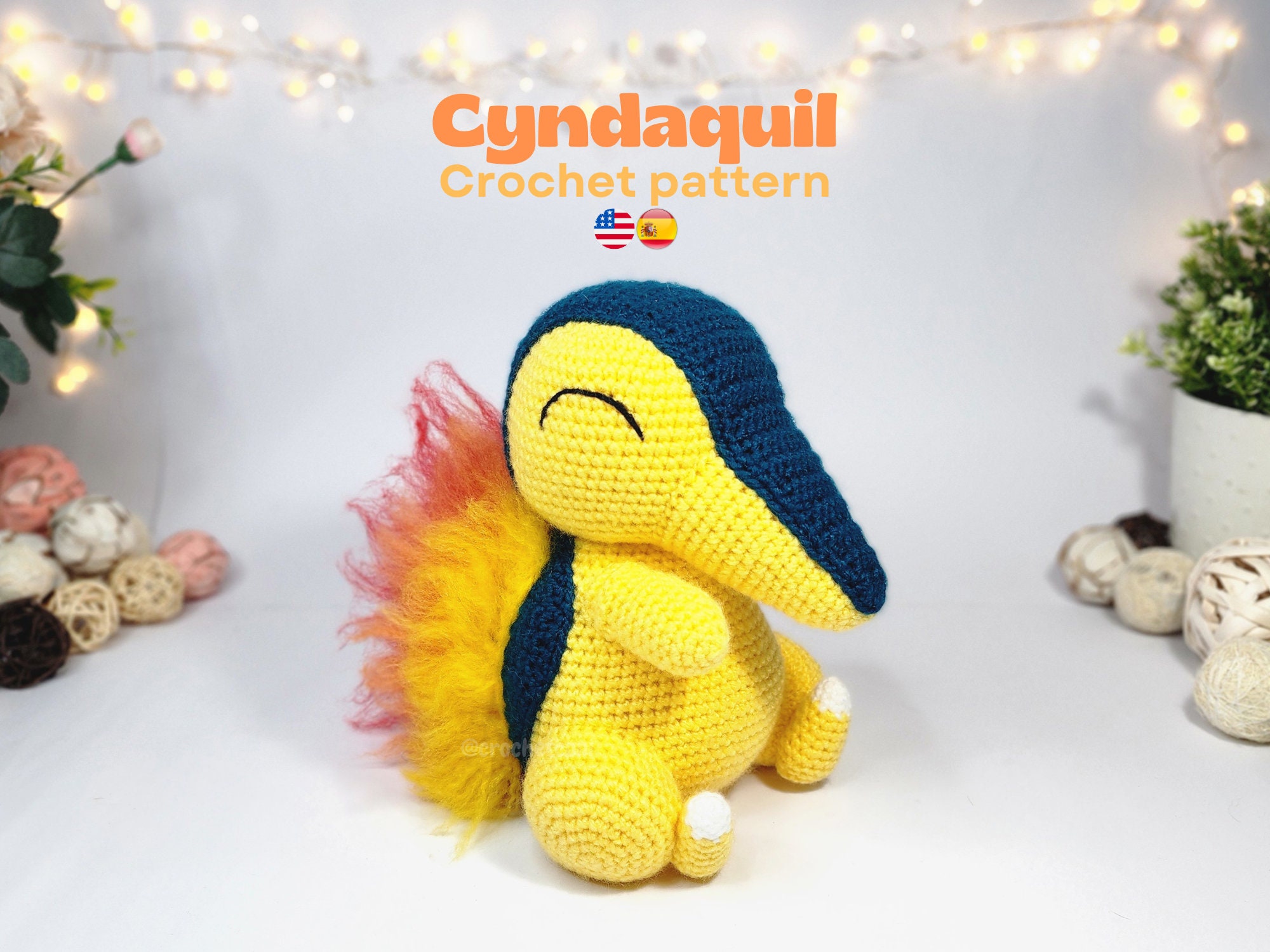 Cyndaquil Crochet pattern. PDF Plushie Amigurumi Pattern in English & Español