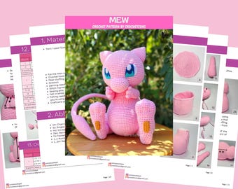 Mew Crochet PDF Plushie Amigurumi Pattern in English Español