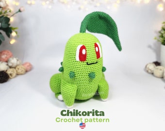 Chikorita Crochet pattern. PDF Plushie Amigurumi Pattern in English