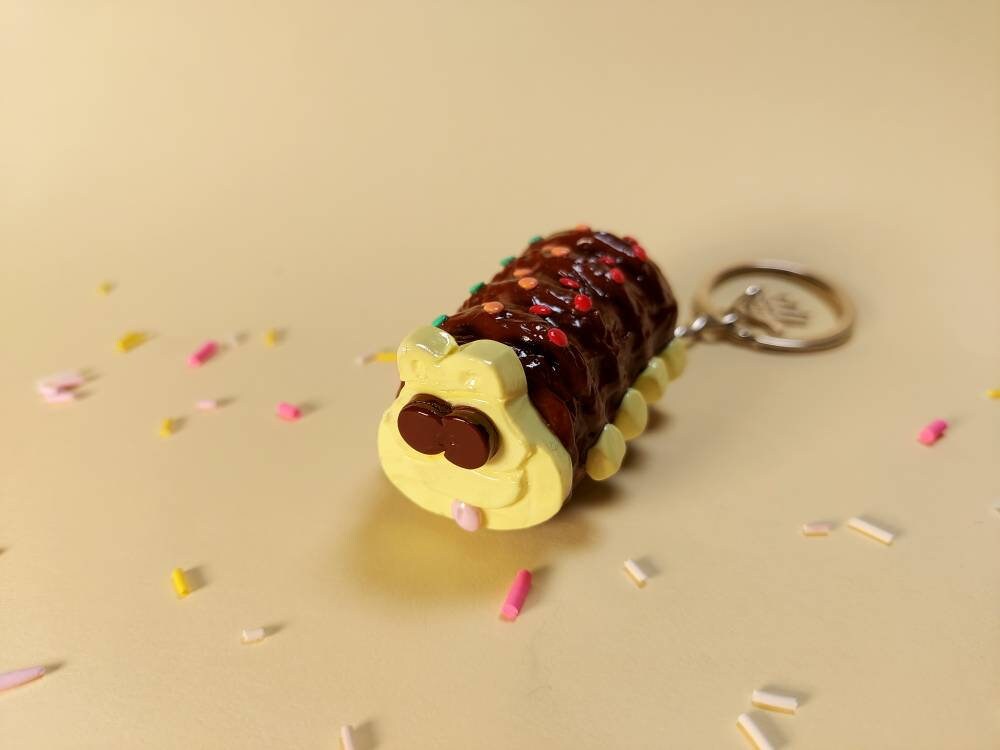 Caterpillar Cake Keyring. Fake Food. Miniature Food Keyring. Small Gi…