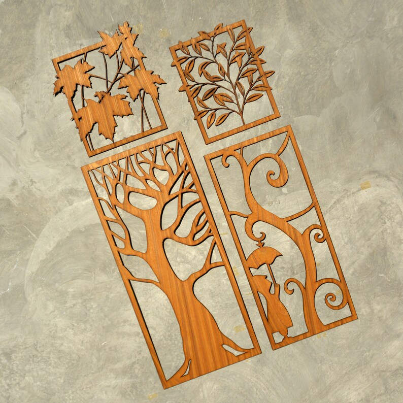 Wood Wall Decor 4 Panel Tree of Life Maple Leaf Wood Wall Art Etsy